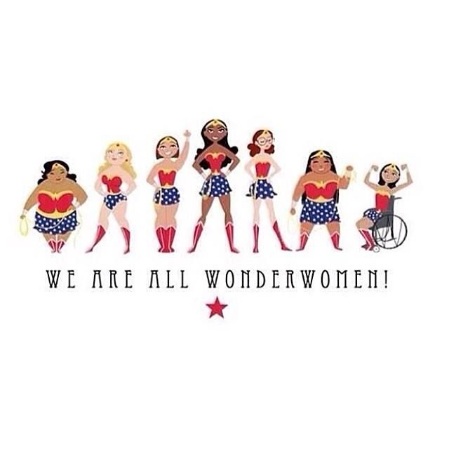 a group of women in bathing suits with the words, we are all wonder women