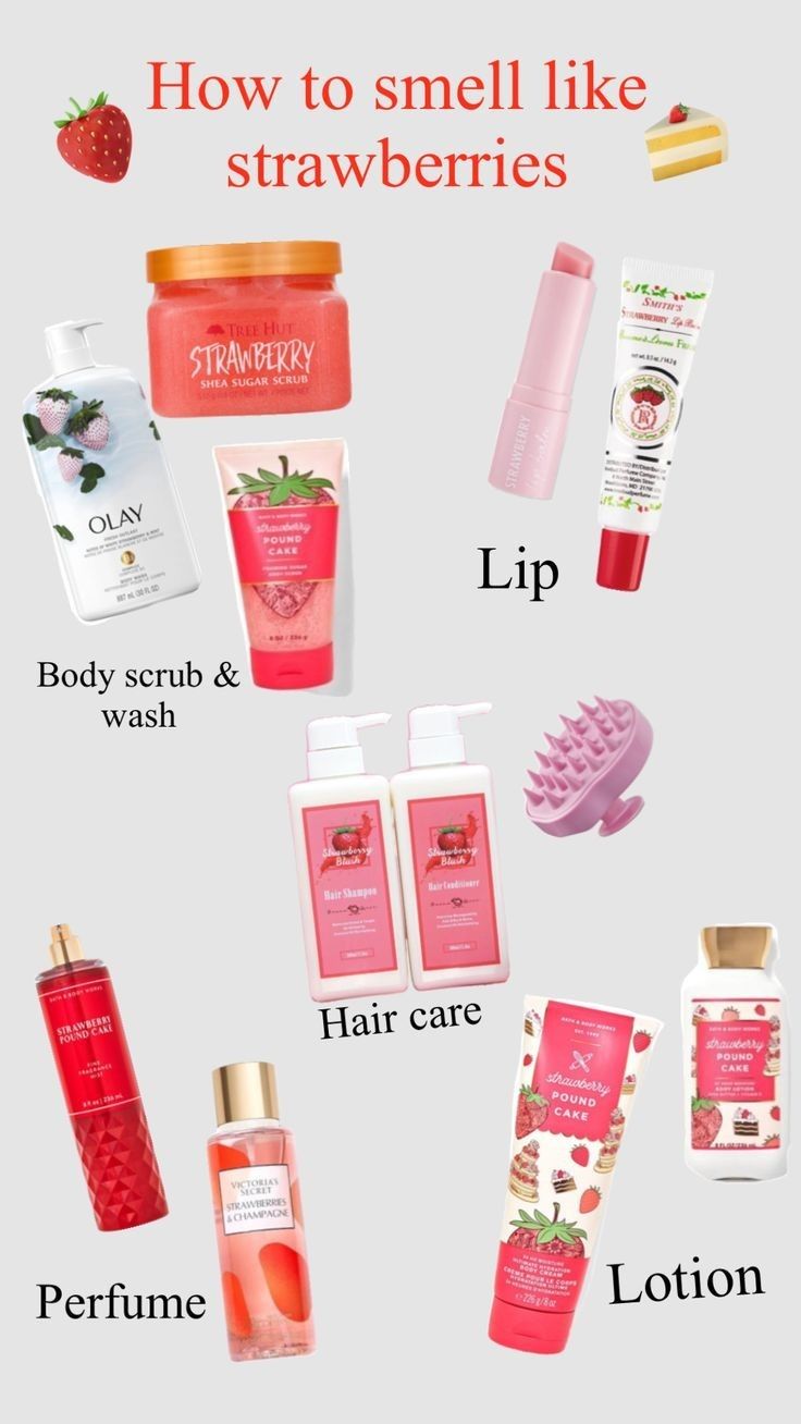 Smelling Like Strawberry, Best Combo To Smell Good Strawberry, Products To Smell Like Strawberry, How To Smell Like Strawberries And Roses, Strawberry Shower Products, Strawberry Self Care Products, Body Hygiene Products Strawberry, Scent Combos Strawberry, How To Smell Like Strawberries Affordable