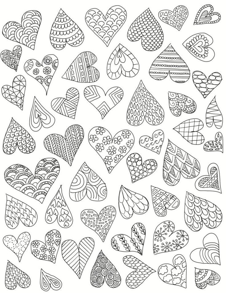 heart coloring pages for adults and kids to print out on the page, with hearts in different colors