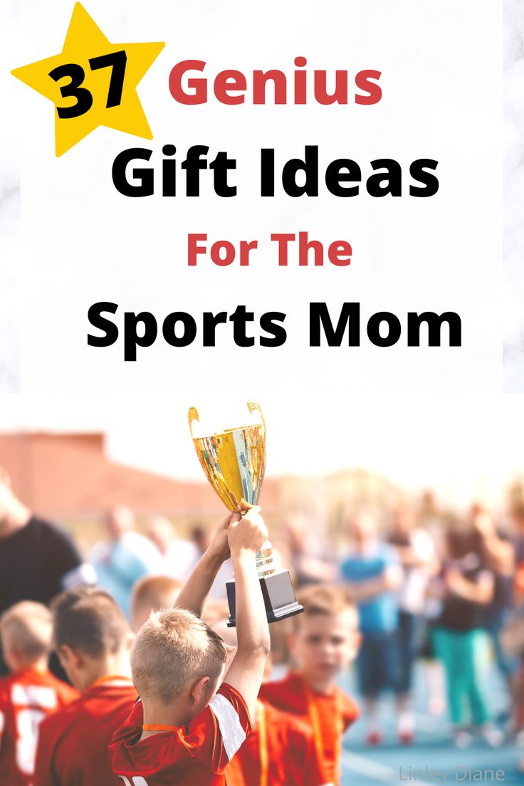 a young boy holding up a trophy with the words genius gift ideas for the sports mom