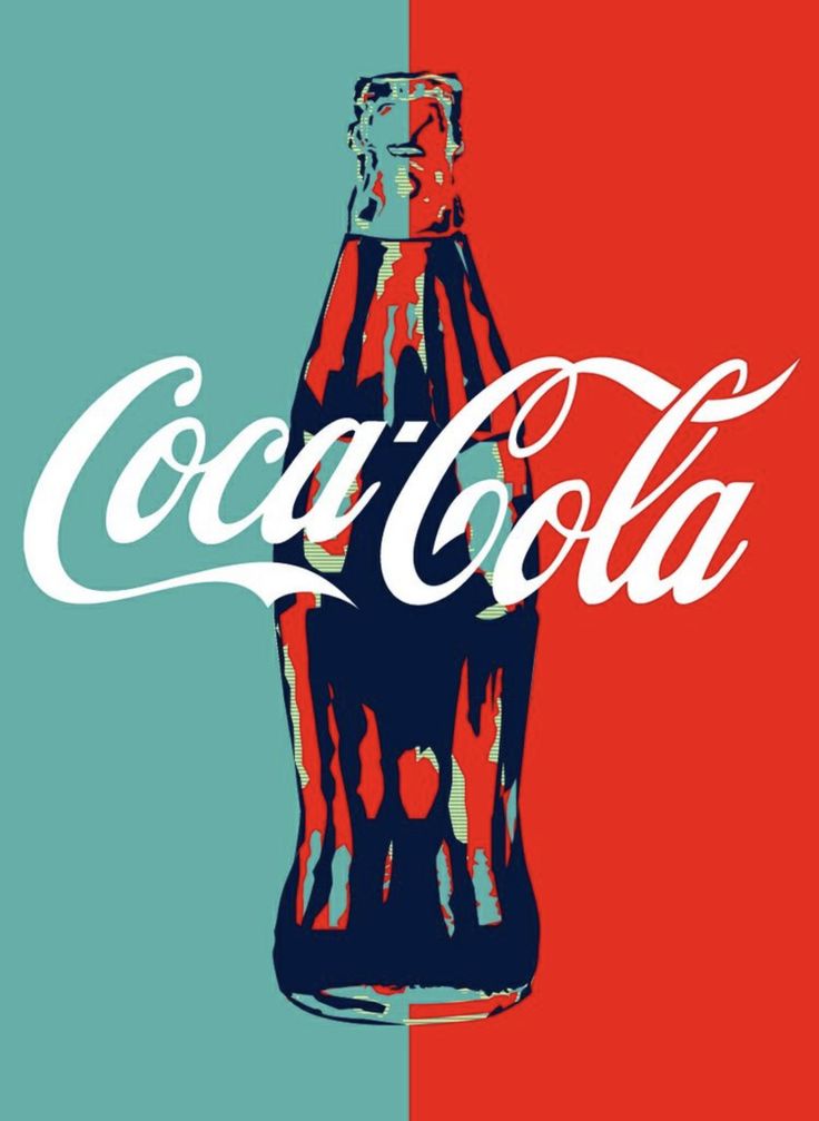 an image of a bottle of coca - cola on a red, blue and green background