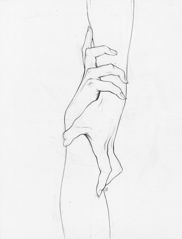 a black and white drawing of a hand holding something in it's right hand