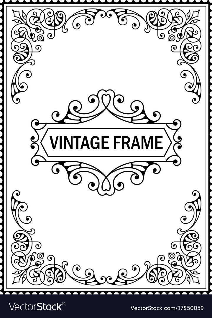 an ornate frame with the words vintage frame in black and white colors on a white background