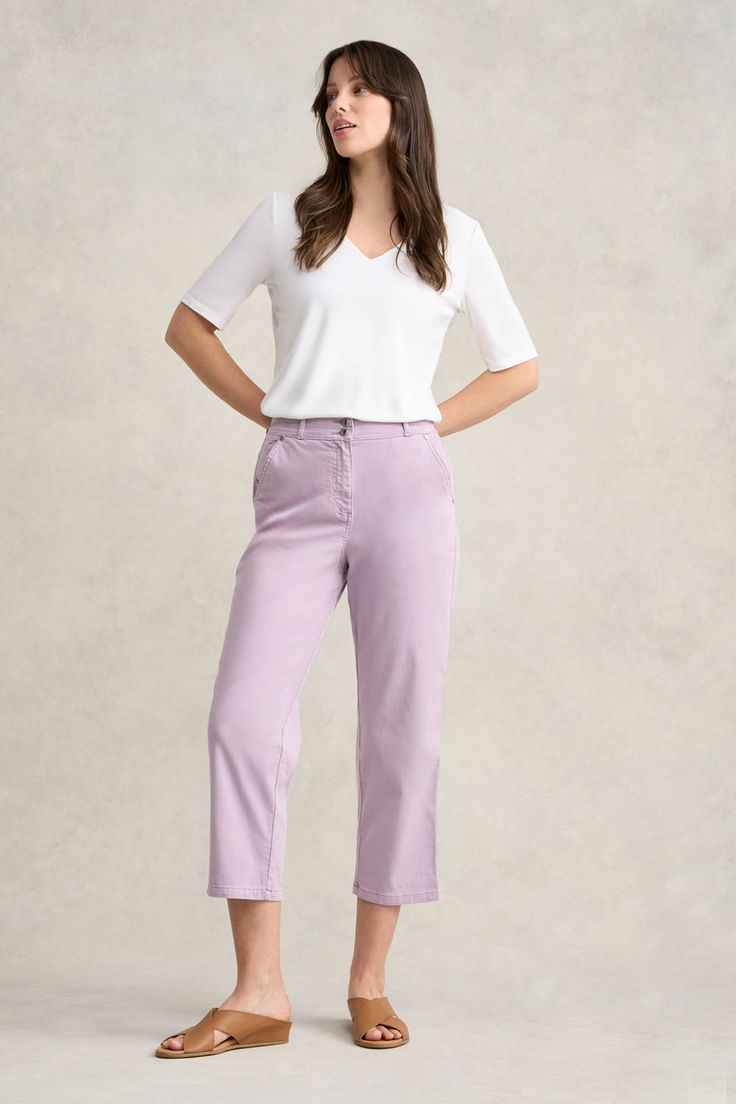 This straight leg pant in Greyed Lavender is a new casual style for Blue Illusion. Crafted from the popular sateen denim in a comfortable 7/8th length, this is a great transeasonal base that can be paired with your favourite blouses, t-shirts and tunics. Soft, light and stretchy this pant is endlessly comfortable, perfect for all day wear. Casual Pant, Straight Leg Pant, Silver Flats, Latest Colour, Soft Light, New Shop, Straight Leg Pants, Tunics, Casual Style