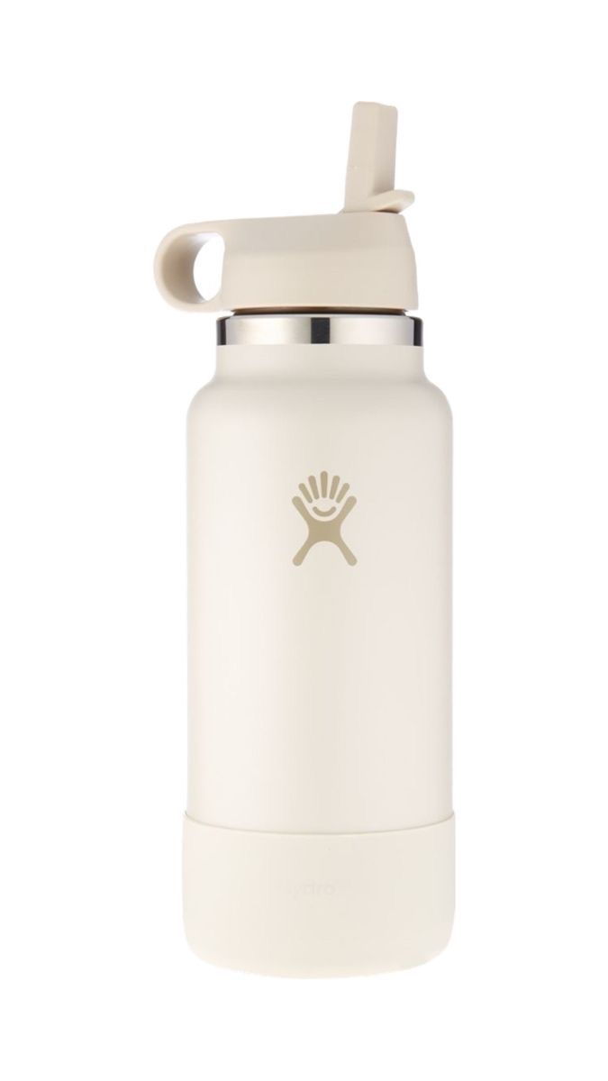 a white water bottle with a lid and handle on the side, in front of a white background