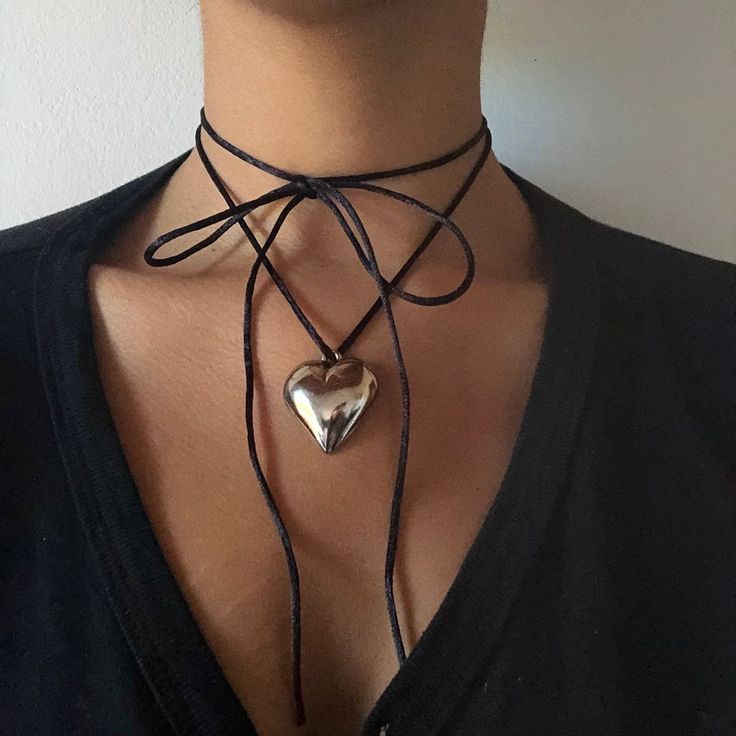 "This beautiful  Gold Plated Puffed Heart Leather Black Cord Necklace is crafted with care and love. Its dainty and minimalistic style is great everyday wear or special occasion. It also makes a perfect gift for a wife, girlfriend, sister, mom or yourself! You can also get both colors to be matching with your loved one. 💌Specifications The long cord allows you to wear it in so many different ways, style as you like. - Material: Gold Plated/ Leather - Pendant Size: 1x1cm - Necklace Length: 1.5\" Chunky Heart Necklace Outfit, Valentine's Day Heart Pendant Choker For Party, Elegant Heart-shaped Choker For Valentine's Day, Elegant Heart Shaped Choker For Valentine's Day, Valentine's Day Heart Charm Choker For Party, Valentine's Day Party Choker With Heart Charm, Valentine's Day Heart Choker, Elegant Heart Choker Necklace For Valentine's Day, Elegant Heart Shaped Choker Necklace For Valentine's Day