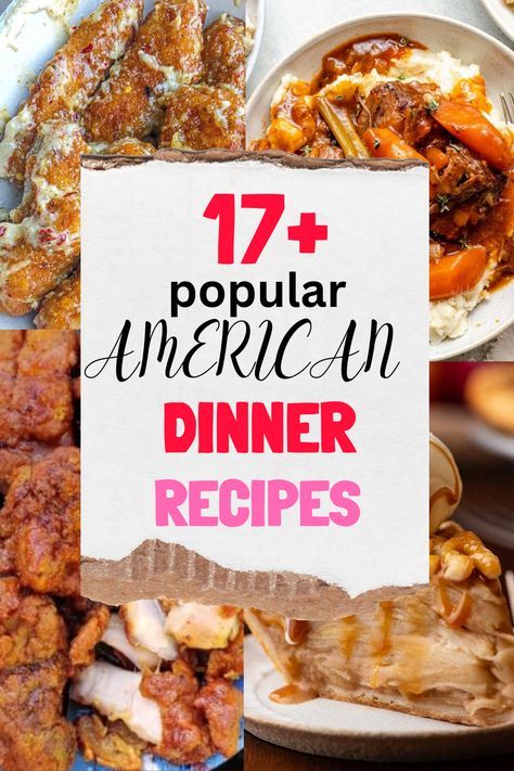 the top ten popular american dinner recipes are shown in this collage, including meats and sides