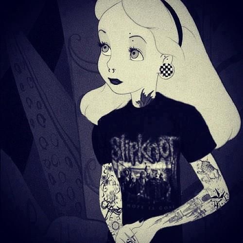 a drawing of a girl with tattoos on her arms and shoulder, wearing a black shirt