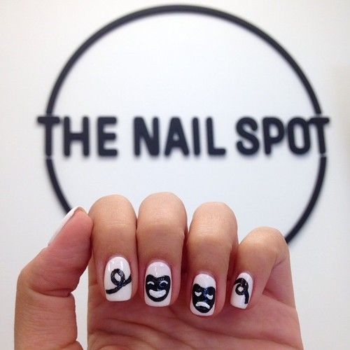 Drama Theater Nail Art. Nails in West Vancouver. #nailart Masks Theater Nails, Theatre Nails, Nail Spot, Drama Theater, Drama Masks, Theatre Masks, Drama Theatre, West Vancouver, Nail Bar