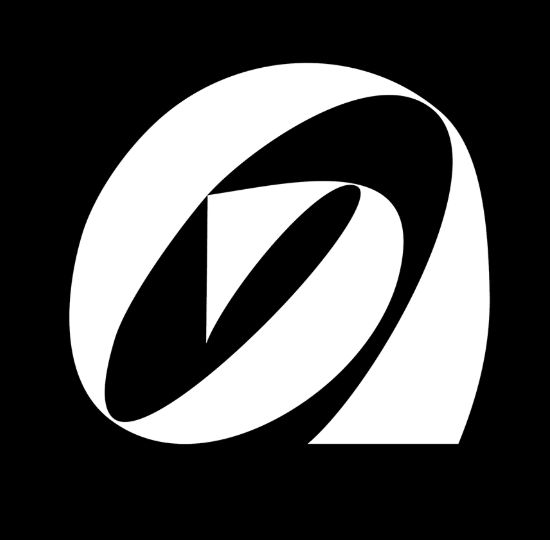 a black and white logo with the letter d in it's center, on a dark background