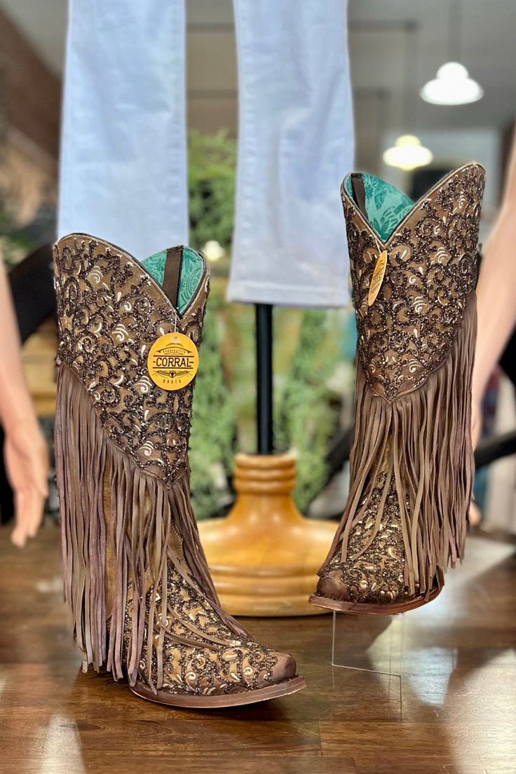 Women's Corral Glitter Fringe Leather Boot-Women's Boot-Corral Boots-Gallop 'n Glitz- Women's Western Wear Boutique, Located in Grants Pass, Oregon Curvy Girl Dress, Glitter Overlays, Western Shoes, Bridal Boots, Corral Boots, Maui Jim Sunglasses, All American Girl, Fall Denim, Honey Colour