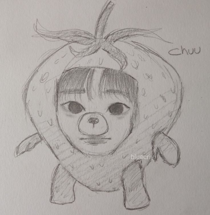 Chuu Strawberry Drawing, Cute Korean Drawings Aesthetic, Strawberry Chuu Drawing, Kpop Cute Drawings, Cute Drawings Kpop, Chuu Sketch, K-pop Drawing, Cute Korean Drawings, Drawing Ideas Korean