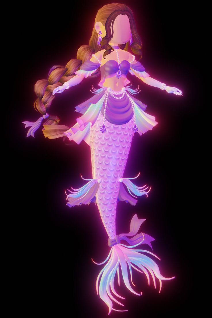 a mermaid with long hair and braids standing in the dark