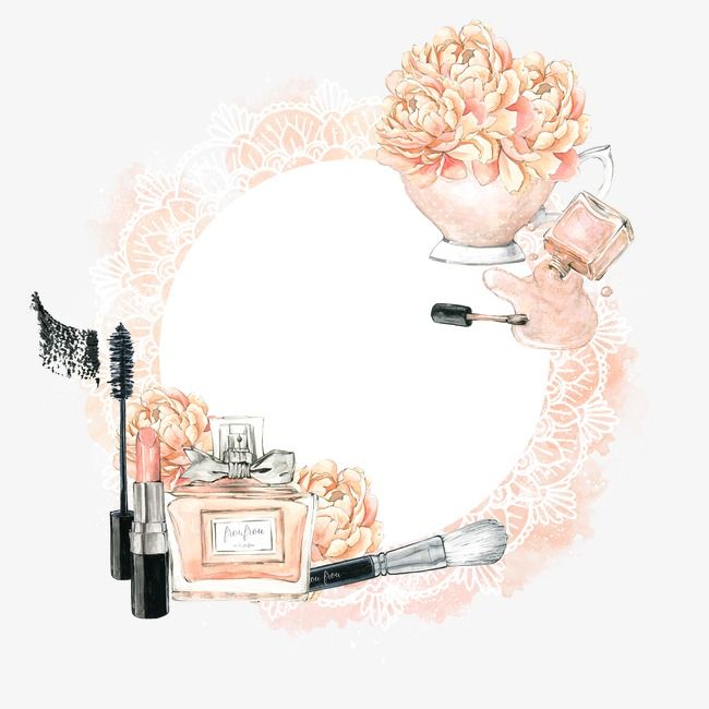 an image of cosmetics and flowers on a white background