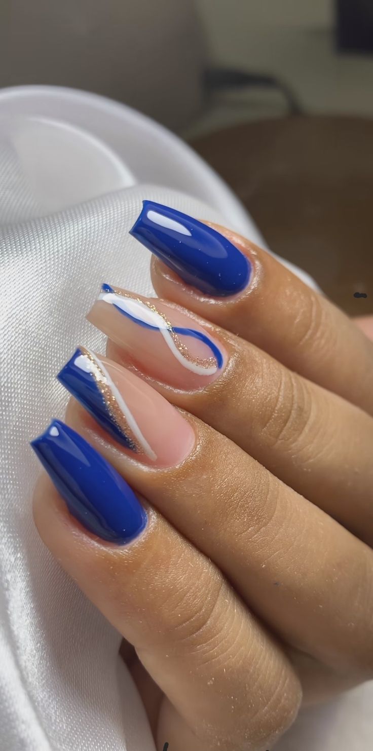 Blue French Tip Nails Almond, Acrylic Nail Designs Blue, Square Blue Nails, Simple Blue Nail Designs, Royal Blue Coffin Nails, Square Nails Blue, Cute Blue Nail Ideas, Royal Blue Prom Nails, Nails Azul