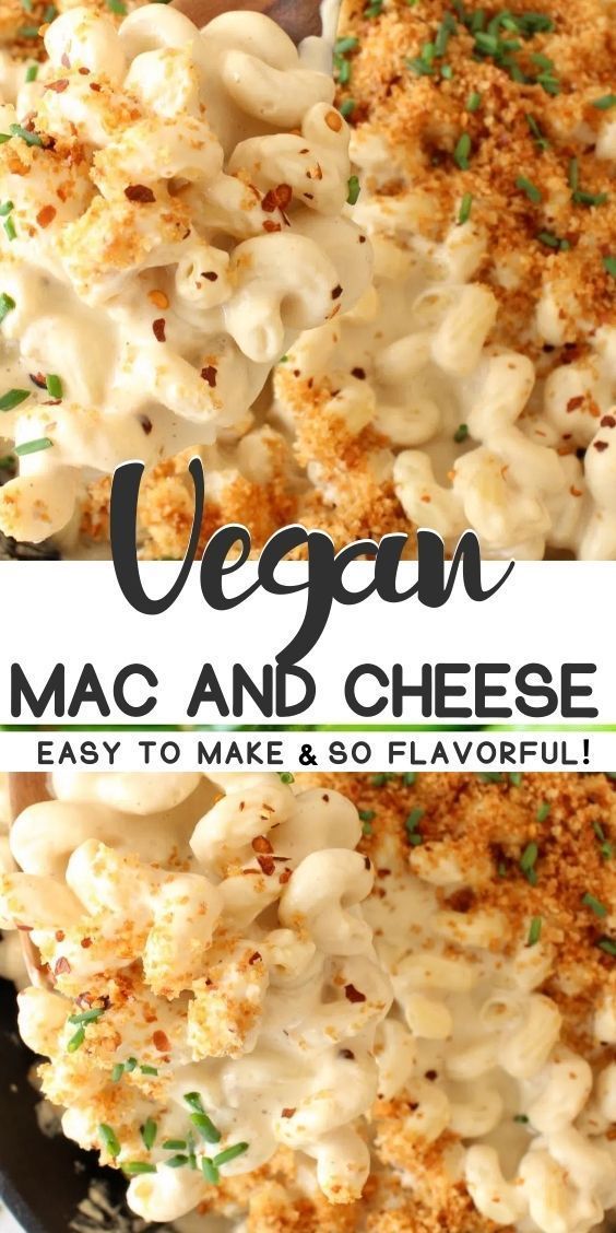 vegan macaroni and cheese in a black bowl with the title above it