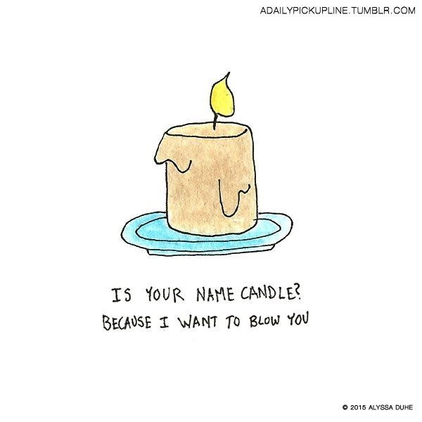 a drawing of a candle on a plate with the words, is your name candle? because i want to blow you