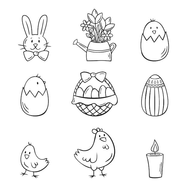 an easter coloring page with eggs and other items