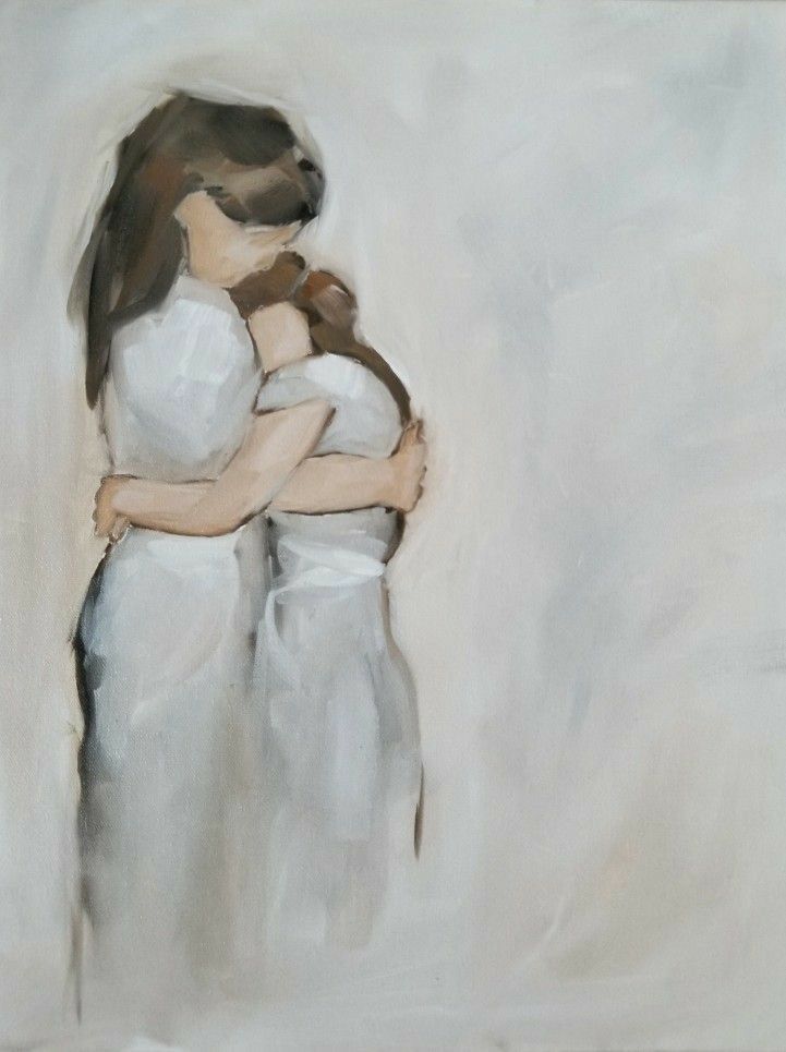 a painting of two people hugging each other