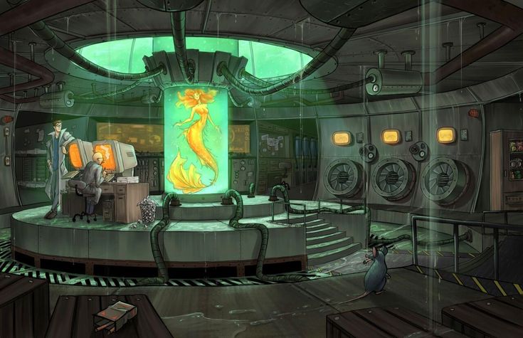 an animated scene of a woman and man in a sci - fi setting with green light