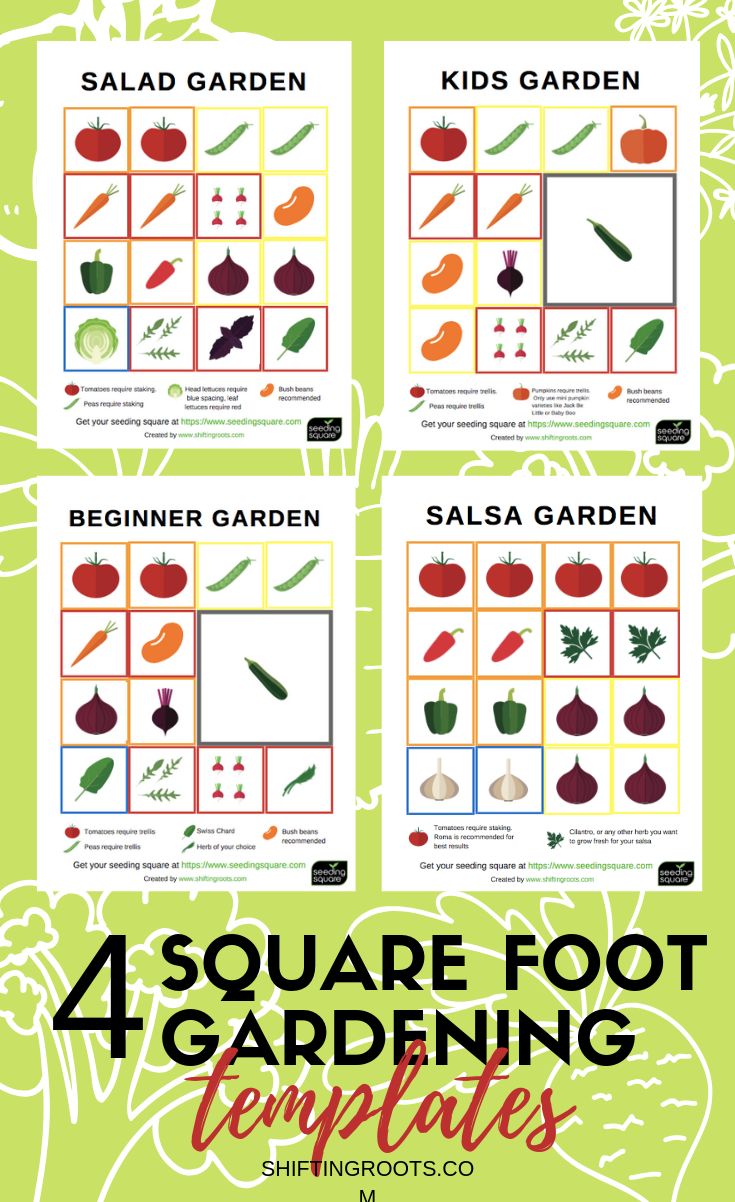 four square foot gardening templates for kids to learn how to grow vegetables in the garden