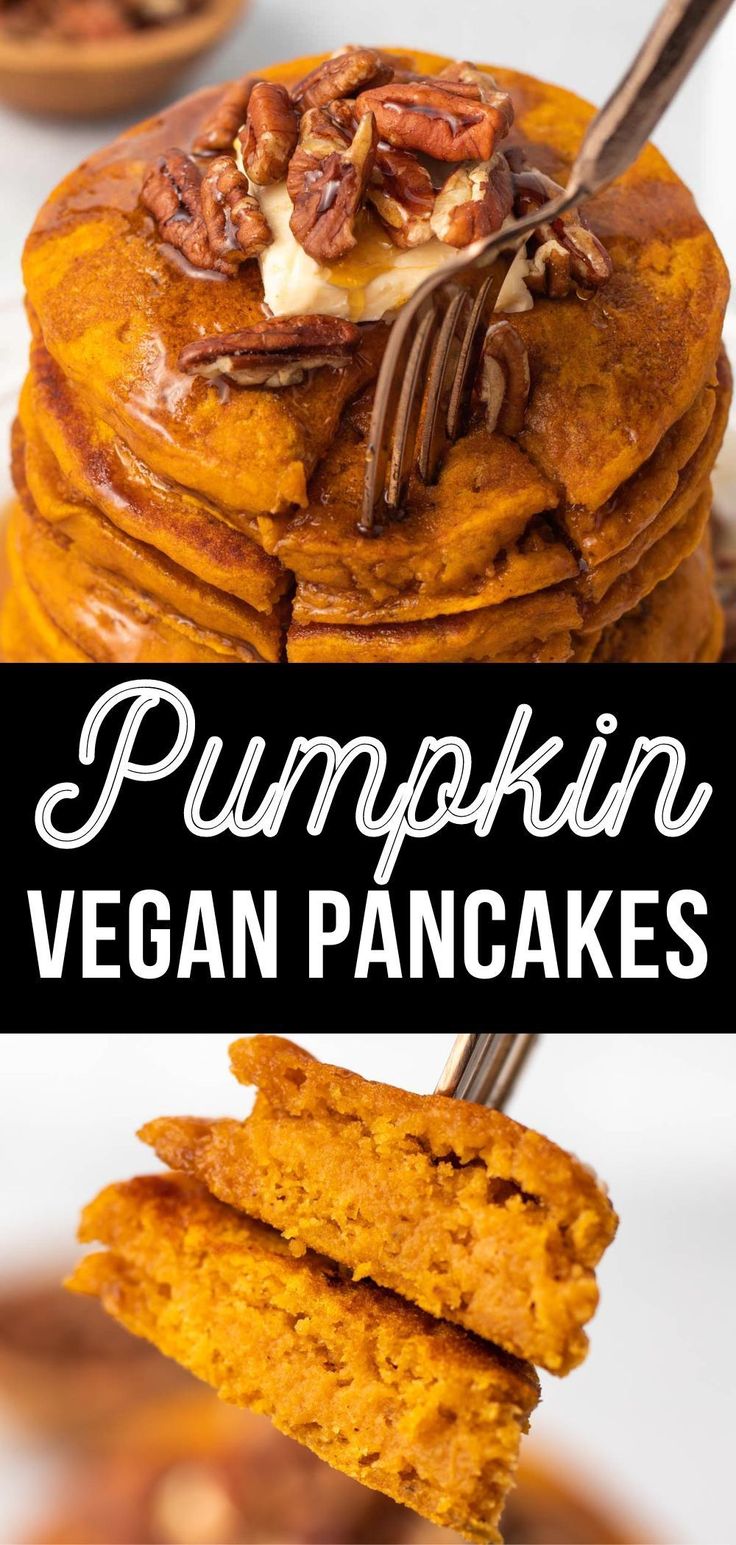 pumpkin vegan pancakes stacked on top of each other