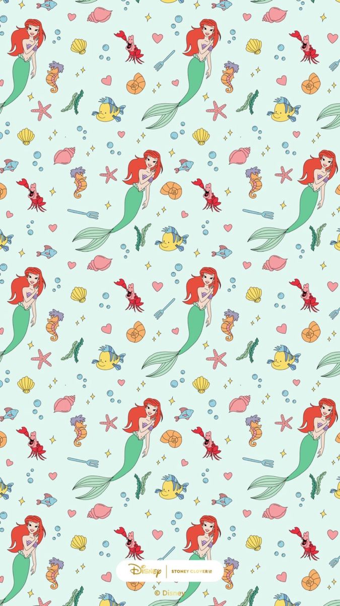 the little mermaids are all different colors and patterns on this blue background, which is also