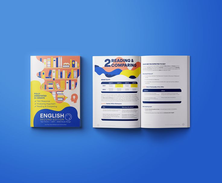 an open book with the title english on it next to a blue and yellow background