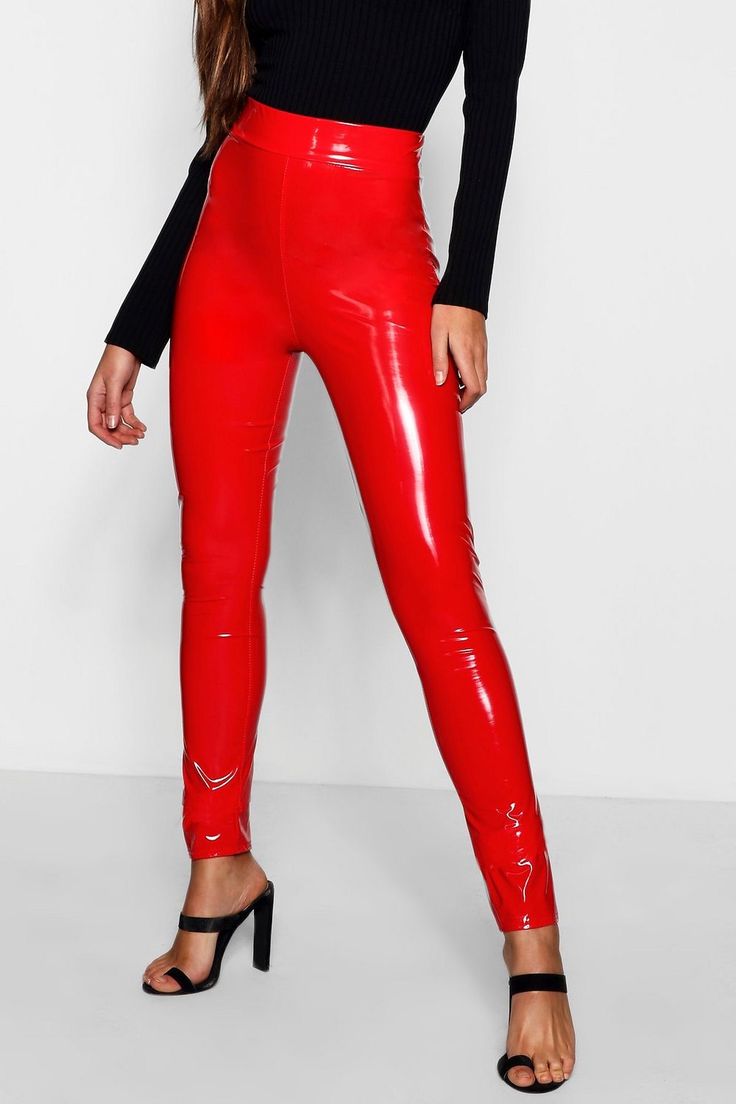 Leather Pants Style, Red Leather Pants, Leather Leggings Fashion, Red Clothes, Vinyl Leggings, Jeans Outfit Ideas, Clothing For Tall Women, Latex Leggings, Black Jeans Outfit