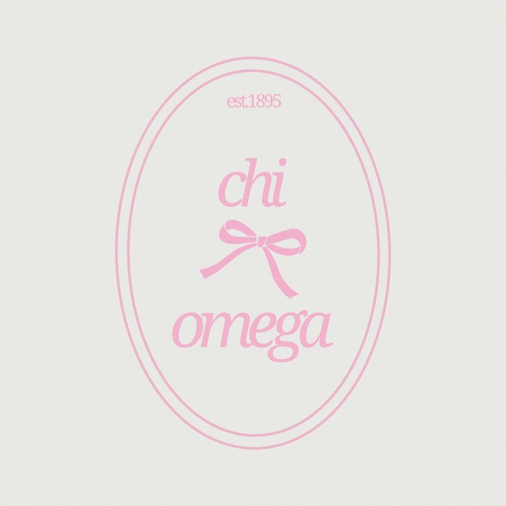 the logo for chi omega is pink and has a bow on it's side