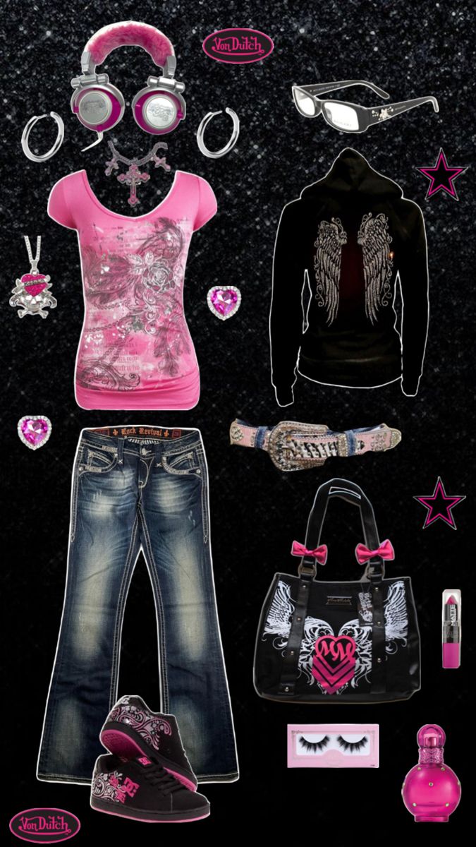 mcbling y2k 2000s outfit emo scene hot pink and black juicy couture guess Pink 2000s Outfit, Pink Emo Outfits, Emo Outfits 2000s, Outfit Emo, Y2k Outfits Pink, Black Scene, Pink Emo, Hot Pink Outfit, Trashy Outfits