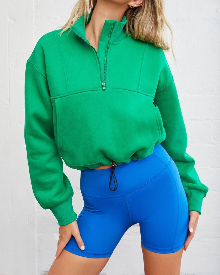 Australia Kangaroo, Green Pullover, Activewear Brands, Half Zip Pullover, Drawstring Waistband, Biker Shorts, Half Zip, Kangaroo Pocket, Final Sale