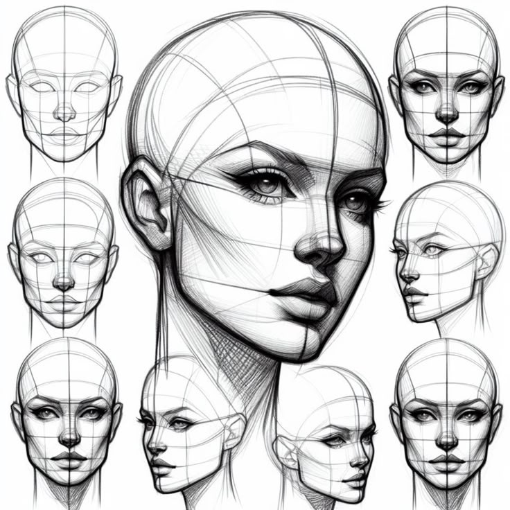 an image of a woman's head with various facial shapes and hairline lines