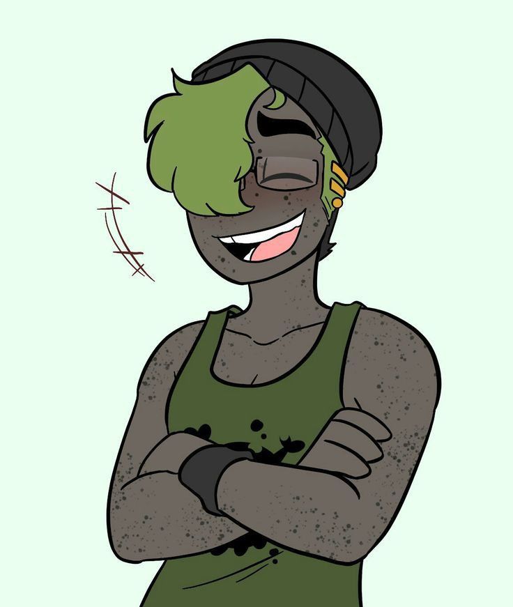 a drawing of a person with green hair