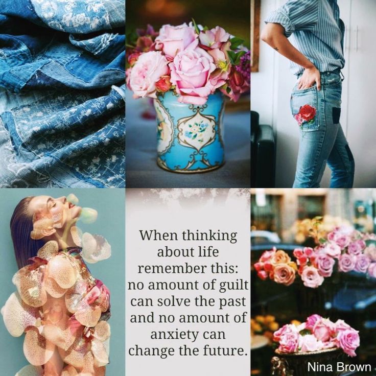 there is a collage of pictures with pink flowers in the vase and blue jeans