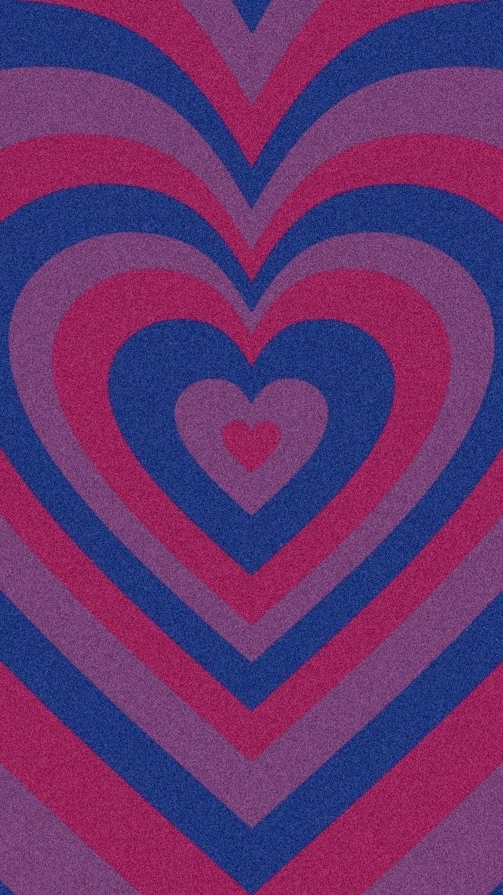 an image of a heart pattern in purple and pink colors on a blue background with red stripes