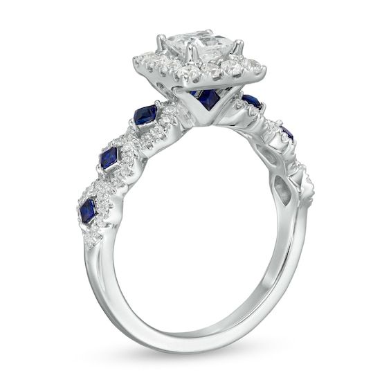 a diamond and blue sapphire engagement ring