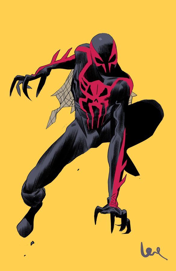 a drawing of a spider - man in black and red with claws on his feet