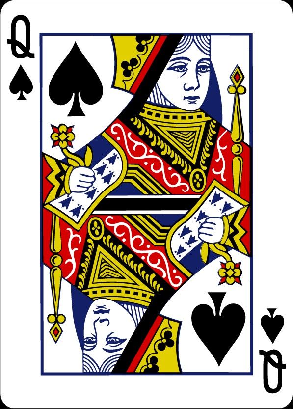 a playing card with hearts and spades on the front, surrounded by four different colors