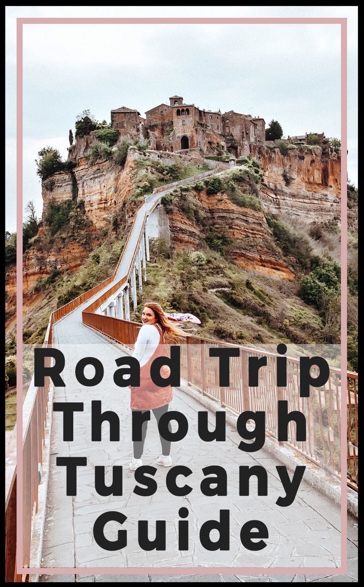 the road trip through tuscany guide with text overlay that reads road trip through tuscany guide