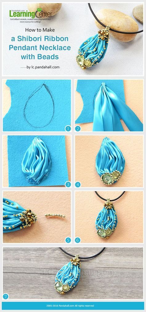 how to make a shibora pendant necklace with beads and satin ribbon - step by step instructions