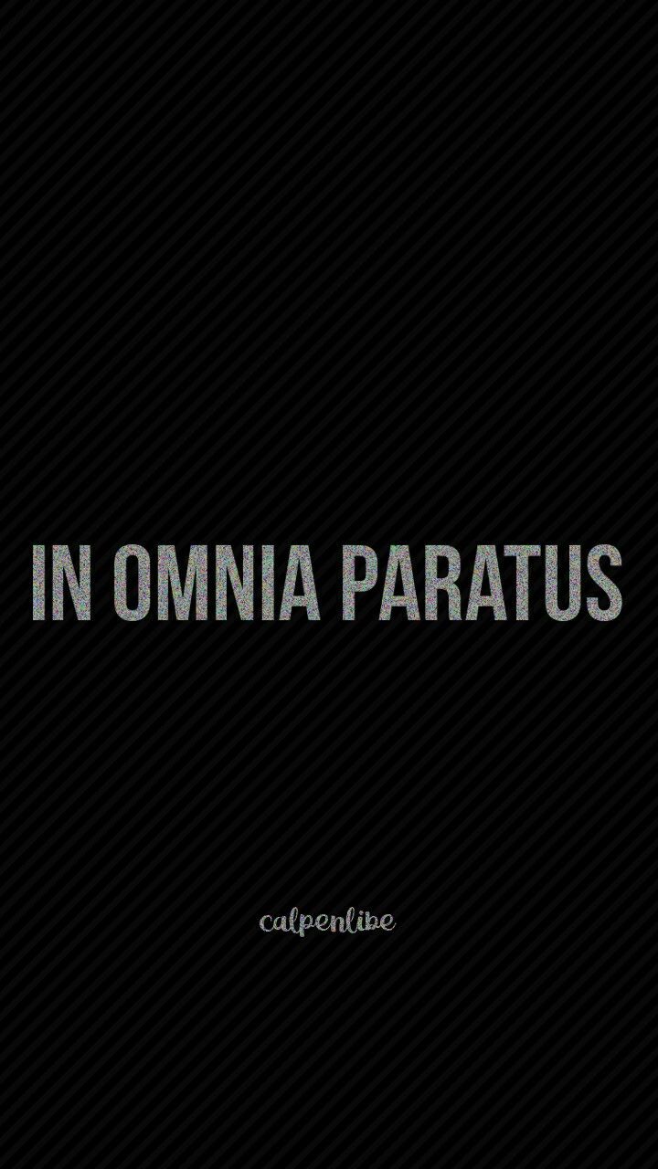 the words in omnia paratus on a black background