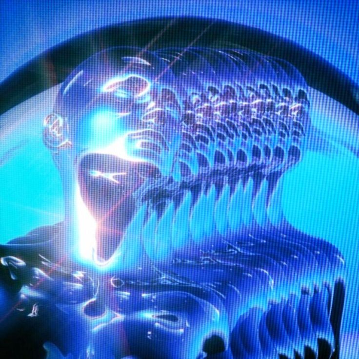 an abstract image of a robot head in blue and black