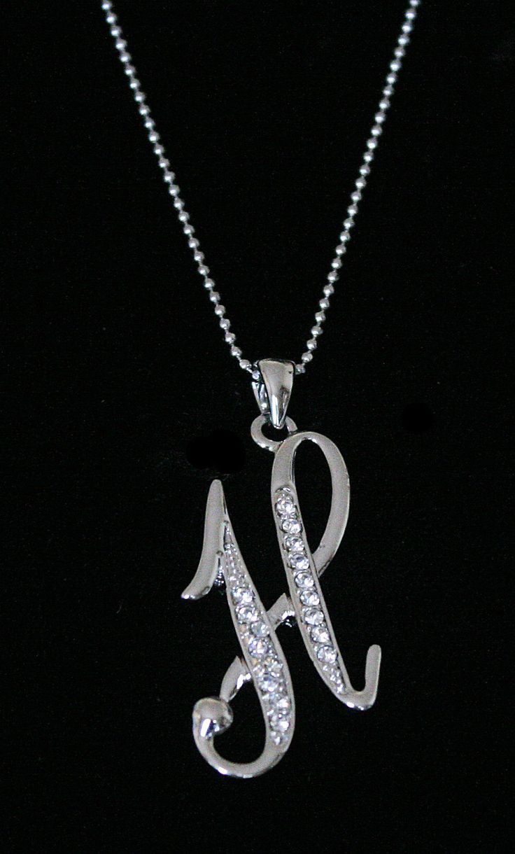 "H" Letter Initial Alphabet Pendant Charm Necklace Clear Crystals Large Silver T H Letter, Alphabet Pendant, Letter H, Clear Crystals, Ball Chain, Type 1, Clear Crystal, Ebay Fashion, Paper Flowers