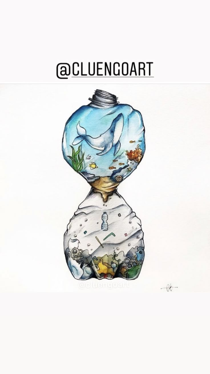 a drawing of an ocean scene in a glass bottle with the words cluttercoat on it