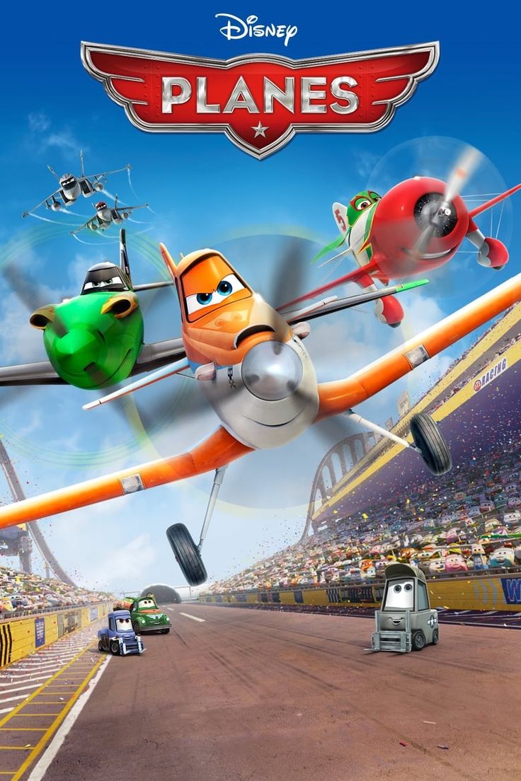 the movie planes are flying over an arena with cars and trucks in front of them