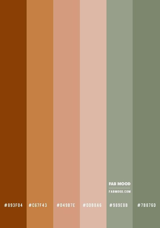 the color scheme for an art project is shown in shades of brown, green and beige