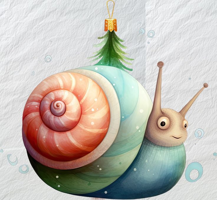 a snail with a christmas tree on its back