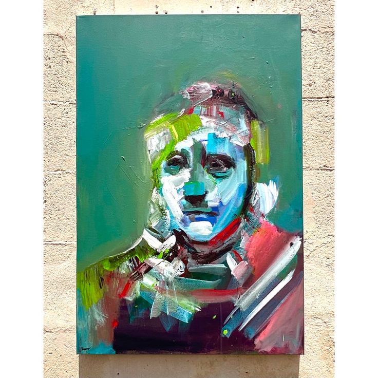 a painting of a man with green hair