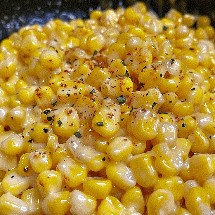 corn with seasoning in a skillet ready to be cooked